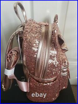 2019 Disney Parks Loungefly Sequined Minnie Mouse Rose Gold Backpack