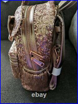 2019 Disney Parks Loungefly Sequined Minnie Mouse Rose Gold Mini Backpack NWT