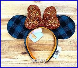 2021 Disney Parks Halloween Plaid with Orange Bow Minnie Ears Headband