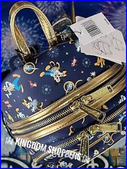 2021 Disney Parks Loungefly 50th AOP All Over Print Navy Blue Mini Backpack A