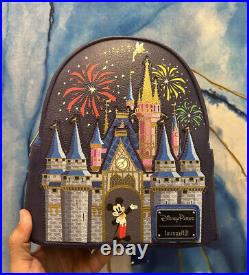 2023 Disney Park Mickey Cinderella Castle Fireworks Backpack Bag Loungefly NEW