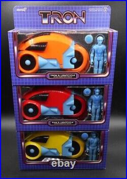 2023 Disney Parks Super7 ReAction Figures Tron Lightcycle Set Red Yellow Orange