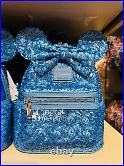 2024 Disney Parks Loungefly Backpack Hydrangea Flower Blue Sequins Sequin