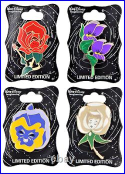 Alice In Wonderland Flowers 4 Pin Set Disney World Park Trading Pins Brand New