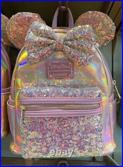 Disney Park 50th Anniversary Loungefly EARidescent Pink Sequin Mini Backpack