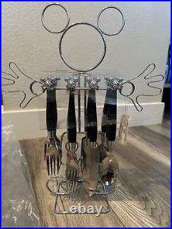 Disney Parks 17 Piece Flatware Set Icon Mickey Mouse Silverware And Caddy New