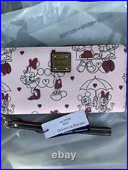 Disney Parks 2022 Valentine's Mickey Minnie Wristlet Wallet Dooney & Bourke New