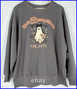 Disney Parks 2024 Mickey Mouse Ear Hat Ghost Embroidered Crewneck Sweater 3XL