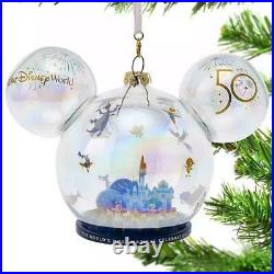 Disney Parks 50th Anniversary Disney World Castle Mickey & Minnie Glass Ornament