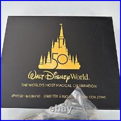 Disney Parks 50th Anniversary Luxe Logo Jeweled Ears Headband Limited- NEW