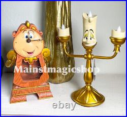 Disney Parks Beauty & The Beast Cogsworth Clock Lumiere Light Up Figure Set NEW