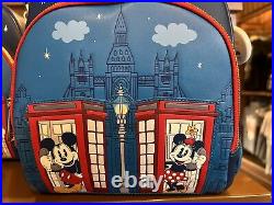 Disney Parks Epcot UK London Phone Booth Mickey Minnie Loungefly Backpack New