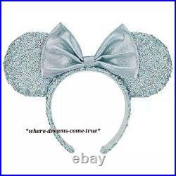 Disney Parks Frozen Arendelle Aqua Minnie Mouse Ears Sequin Headband (NEW)