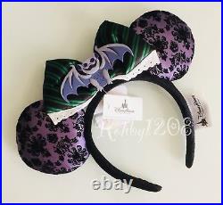 Disney Parks Haunted Mansion Minnie Ears Headband Bat Purple Wallpaper Maid Bow