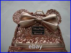 Disney Parks Loungefly 2018 Rose Gold Sequin Mini Backpack Wallet & Minnie Ears
