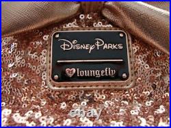 Disney Parks Loungefly 2018 Rose Gold Sequin Mini Backpack Wallet & Minnie Ears