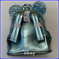 Disney Parks Loungefly Arendelle Aqua Minnie Mouse Sequined Mini Backpack NWT