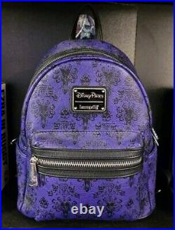 Disney Parks Loungefly Backpack Haunted Mansion Purple Wallpaper LIKE NEW