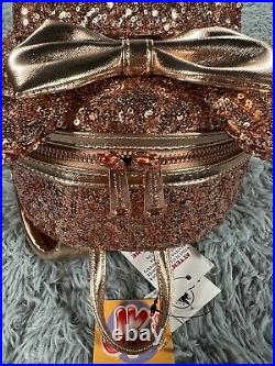 Disney Parks Loungefly Minnie Mouse Rose Gold Sequined Mini Backpack NWT