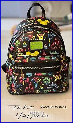 Disney Parks Loungefly Neon Park Attractions Icons Mini Backpack NWT