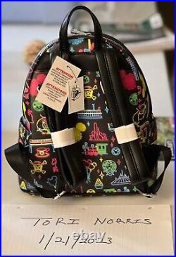 Disney Parks Loungefly Neon Park Attractions Icons Mini Backpack NWT