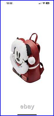 Disney Parks Loungefly Santa Mickey Mouse Christmas Velvet Mini Backpack NWT