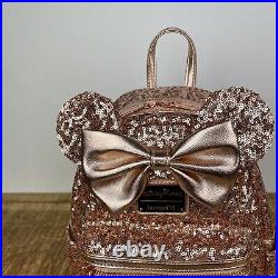 Disney Parks Loungefly Sequin Minnie Mouse Rose Gold 2019 Mini Backpack NWT
