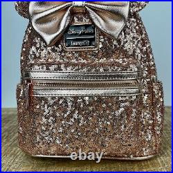 Disney Parks Loungefly Sequin Minnie Mouse Rose Gold 2019 Mini Backpack NWT