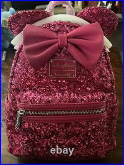 Disney Parks Loungefly Sequin ORCHID (Magenta)Minnie Mouse Mini Backpack NWT NEW