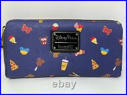 Disney Parks Loungefly Snacks Icons Zip Wallet Mickey Pretzel Churro Blue NWT B