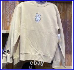 Disney Parks Mickey & Co Peace Sign Cream Pullover Sweatshirt XXL