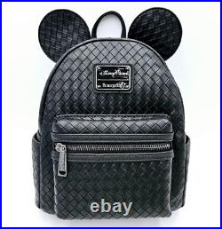 Disney Parks Mickey Mouse Woven Black Mini Loungefly Backpack New