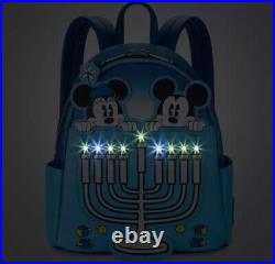 Disney Parks Mickey and Minnie Hanukkah Light-Up Loungefly Mini Backpack New