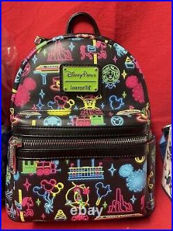 Disney Parks Neon Attractions Loungefly Backpack NWT