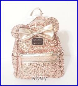 Disney Parks Rose Gold Minnie Mouse Sequined Mini Backpack Loungefly