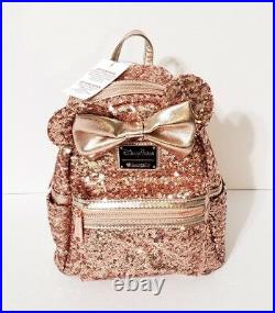 Disney Parks Rose Gold Minnie Mouse Sequined Mini Backpack Loungefly