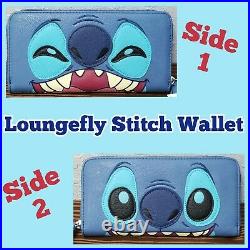 Disney Parks Stitch Faux Leather Loungefly Blue Mini Backpack & Wallet