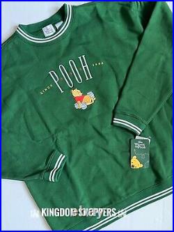 Disney Parks Winnie The Pooh Green Embroidered Pullover Sweater Sweatshirt XL