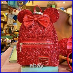 HONG KONG Disneyland Park & Loungefly Minnie Mouse Red Sequined Mini Backpack