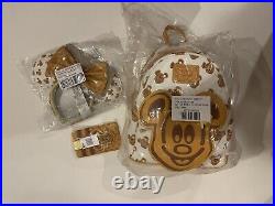 Loungefly Disney Parks Mickey Mouse Waffle Mini Backpack Ears & Cardholder NWT