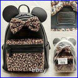 Loungefly Disney Parks Minnie Mouse Belle Bronze Mini Backpack Sequined NWT New