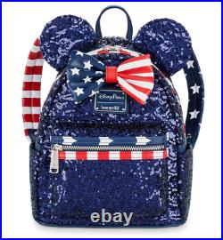 Loungefly Disney Parks Minnie Mouse Sequined Stars and Stripes Mini Backpack