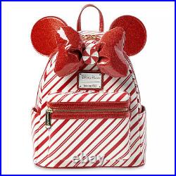 Minnie Mouse Bow Candy Cane Loungefly Mini Backpack Christmas 2020 Disney Parks