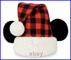 NEW Disney Parks 2019 Santa Mickey Ears Flannel Plaid Hat Christmas Holidays