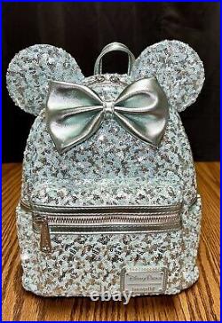 NWT Disney Parks Loungefly Frozen Arendelle Aqua Sequin Backpack And Ears SET