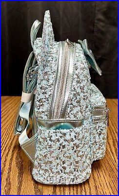 NWT Disney Parks Loungefly Frozen Arendelle Aqua Sequin Backpack And Ears SET