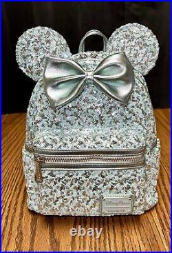 NWT Disney Parks Loungefly Frozen Arendelle Aqua Sequin Backpack And Ears SET