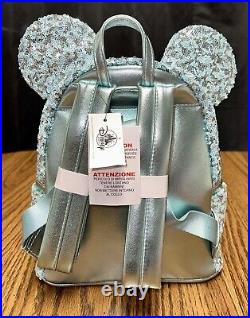 NWT Disney Parks Loungefly Frozen Arendelle Aqua Sequin Backpack And Ears SET