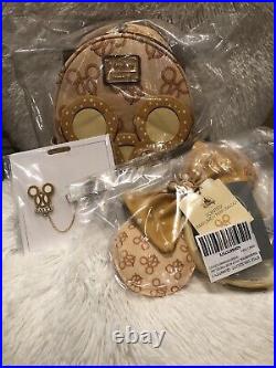NWT Disney Parks Loungefly Mickey Pretzel Backpack & Ears & Pin Matching Set NEW