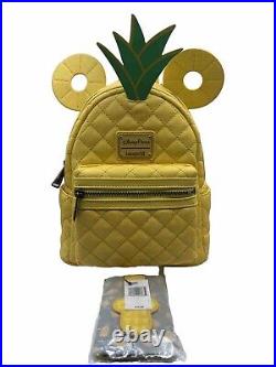 NWT Disney Parks Loungefly Pineapple Quilted Backpack & Card Holder Set